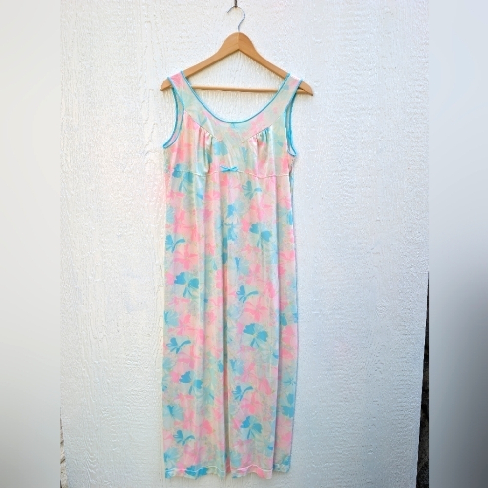 Vintage Lorraine Retro Floral Sleeveless Maxi Nightgown Women's Size Small